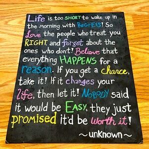 “Words to live by” on canvas